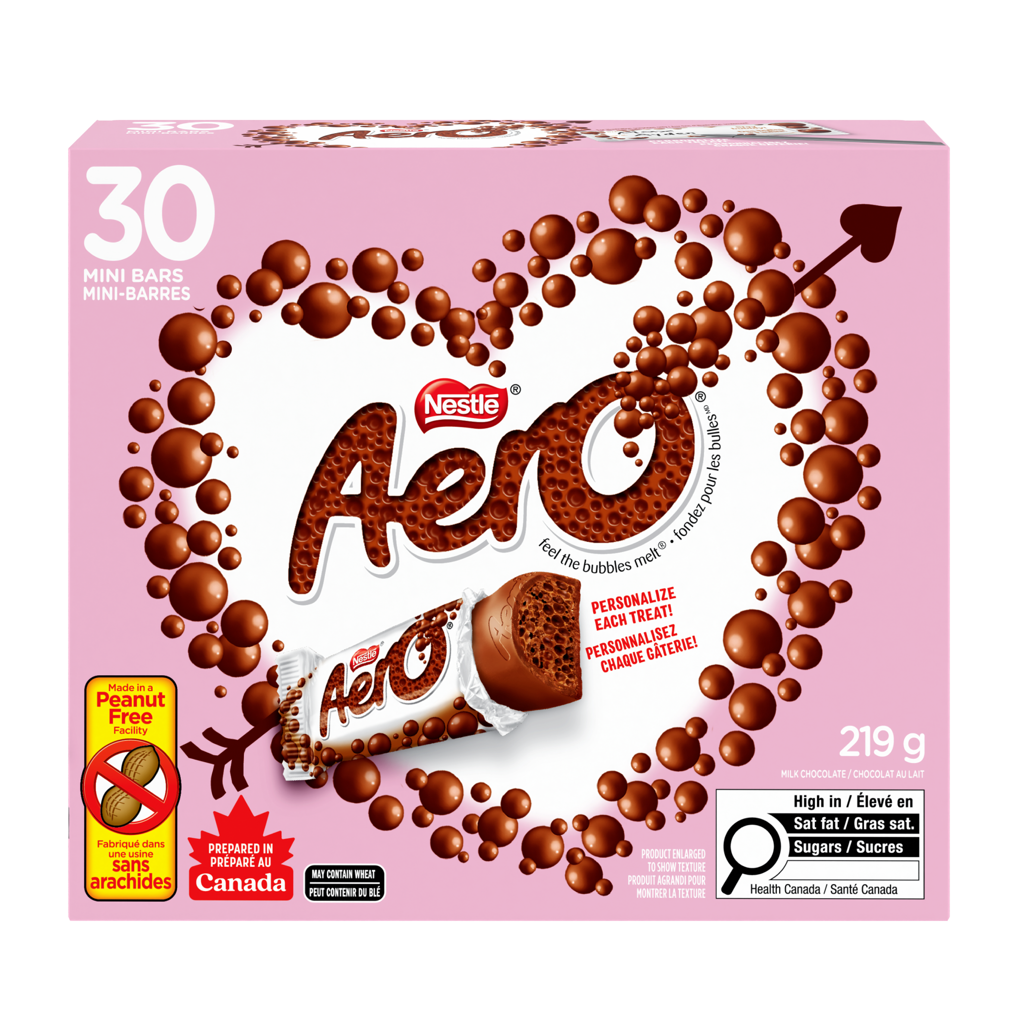 Boîte de la Saint-Valentin de 30 chocolats au lait AERO, 219 g