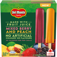 Les pops glacés DEL MONTE Petits fruits et pêche