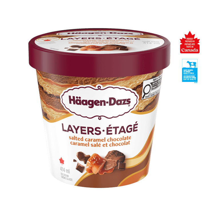 Crème glacée EXTRÄAZ étagée au caramel salé et au chocolat