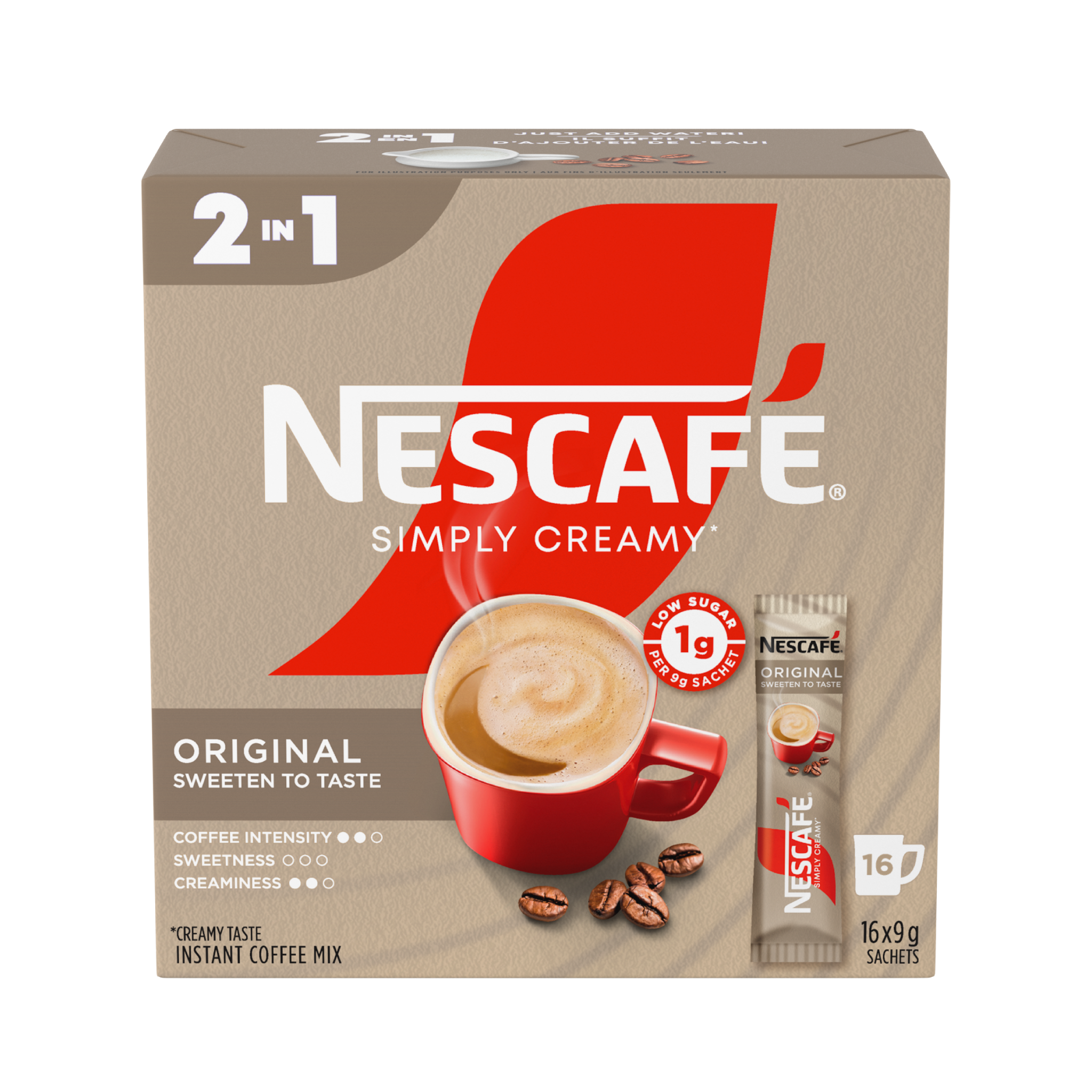 NESCAFÉ Mélange à café instantané Simplement crémeux et rehausseur de café 16x9 g