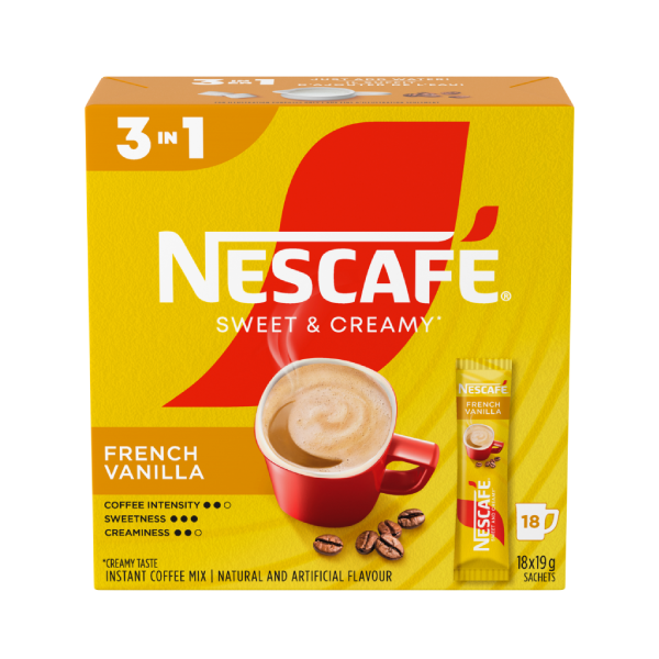 NESCAFÉ Mélange à café instantané aromatisé Crémeux et sucré Vanille française 18x19g