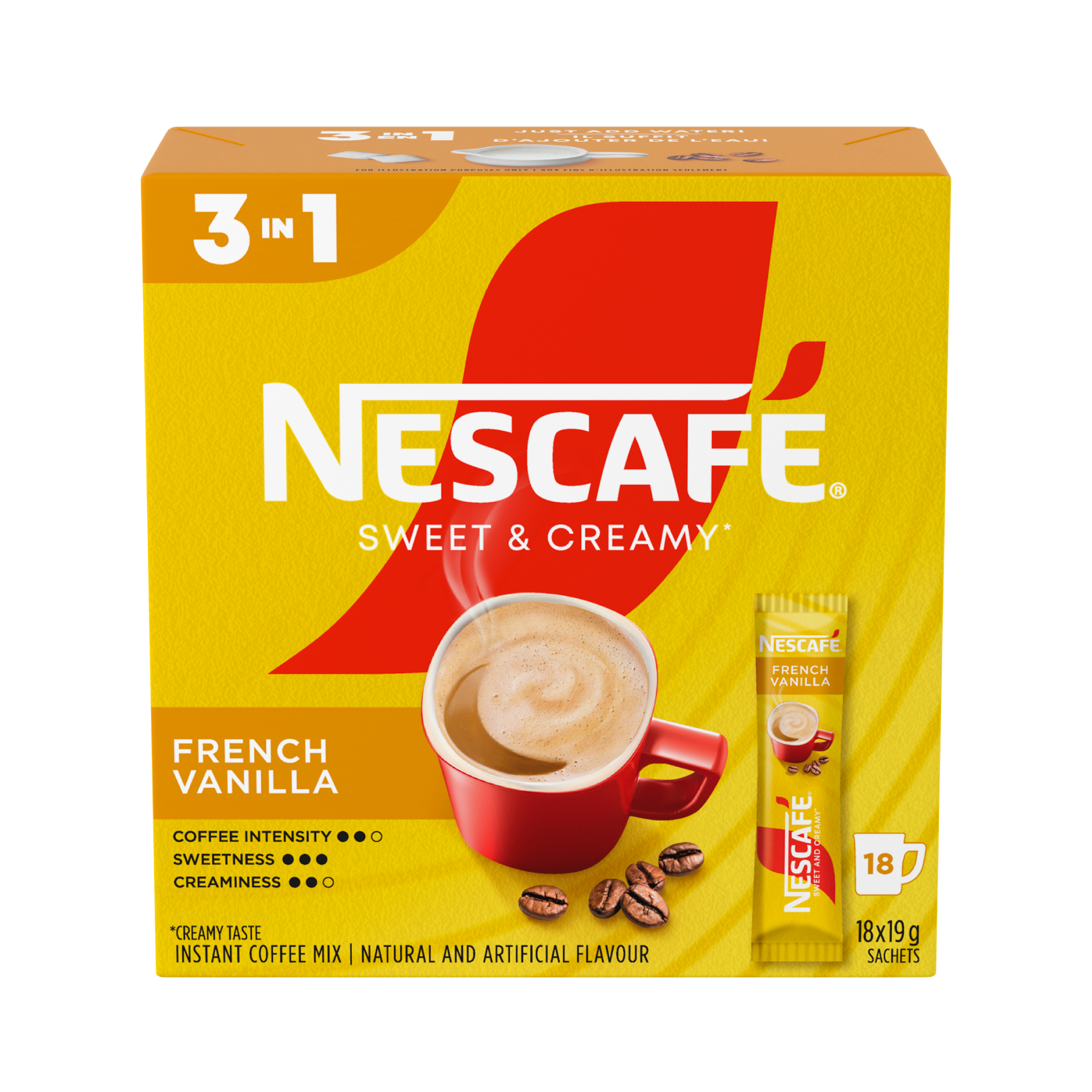NESCAFÉ Mélange à café instantané aromatisé Crémeux et sucré Vanille française 18x19g