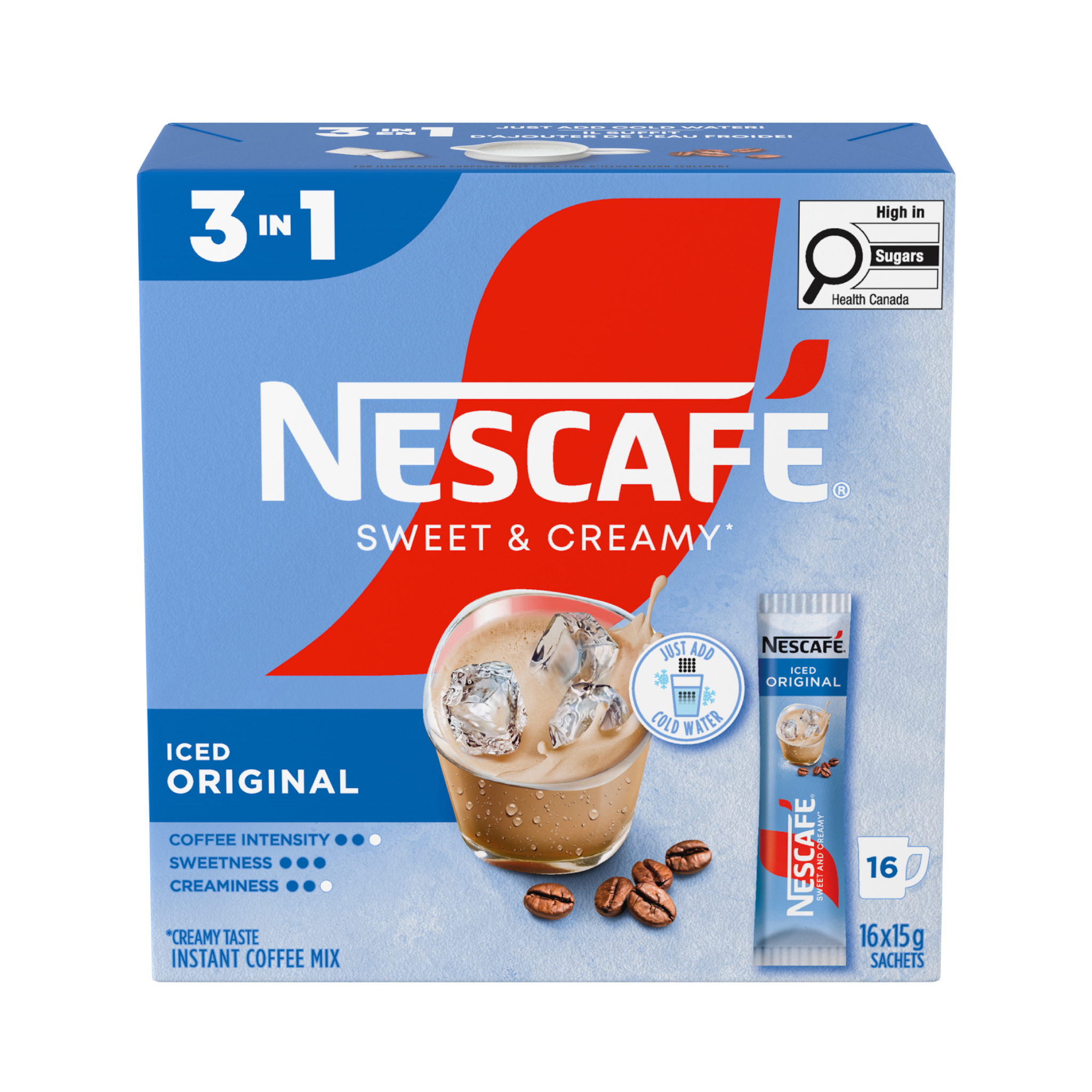 NESCAFÉ Mélange à café instantané Crémeux et sucré Original glacé 16 x 15 g | Fait avec Nestlé Canada