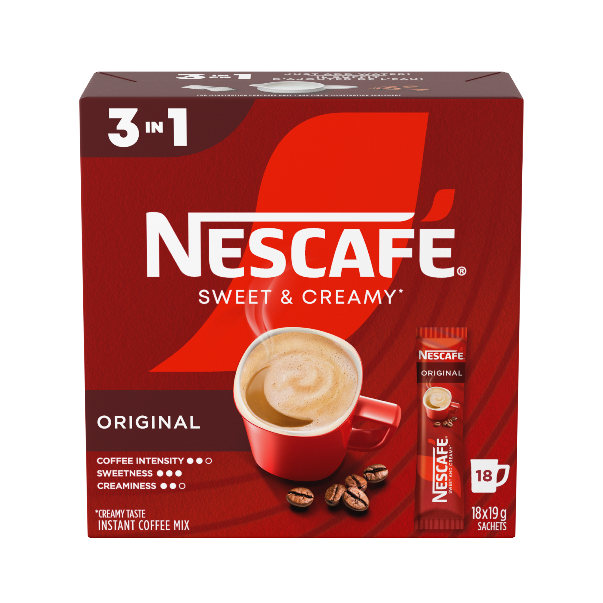 NESCAFÉ Mélange à café instantané Crémeux et sucré 18 x 19 g