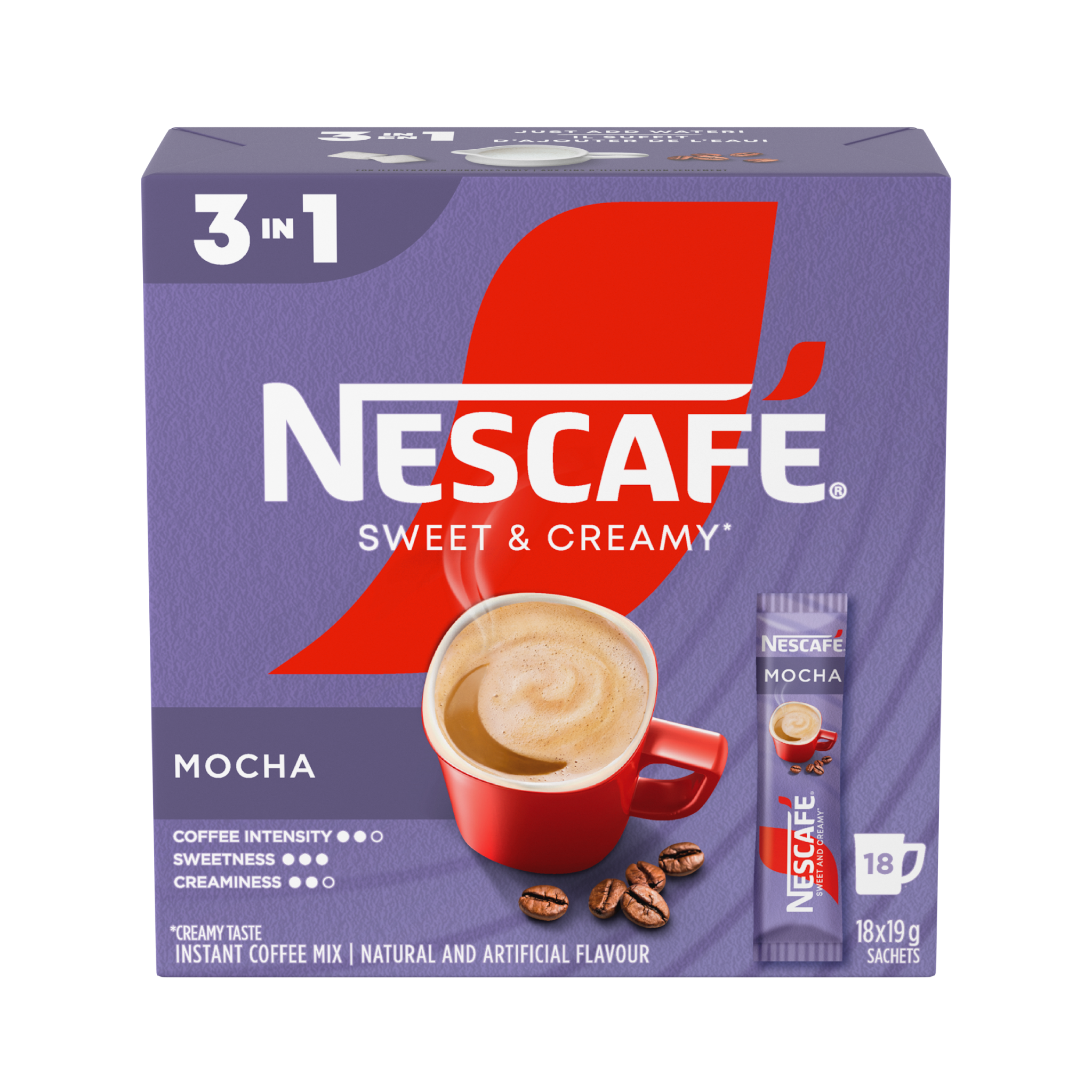 NESCAFÉ Mélange à café instantané aromatisé Crémeux et sucré Moka 18x19g | Fait avec Nestlé Canada