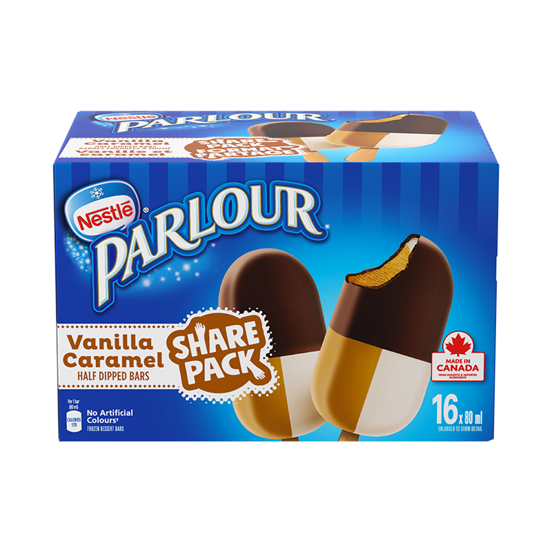 Barres de dessert glacé enrobées à moitié Vanille et caramel
