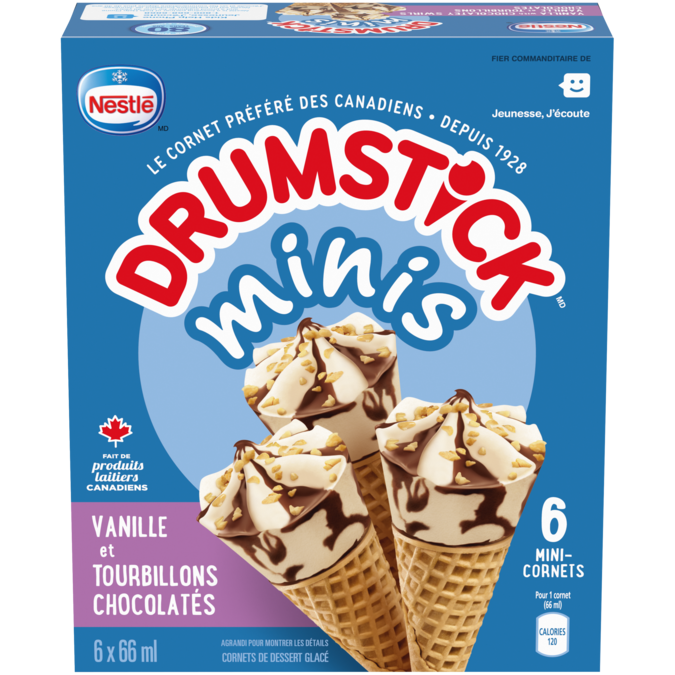 DRUMSTICK sundae en cornet Minis Vanille et tourbillons chocolatés - 6 mini-cornets