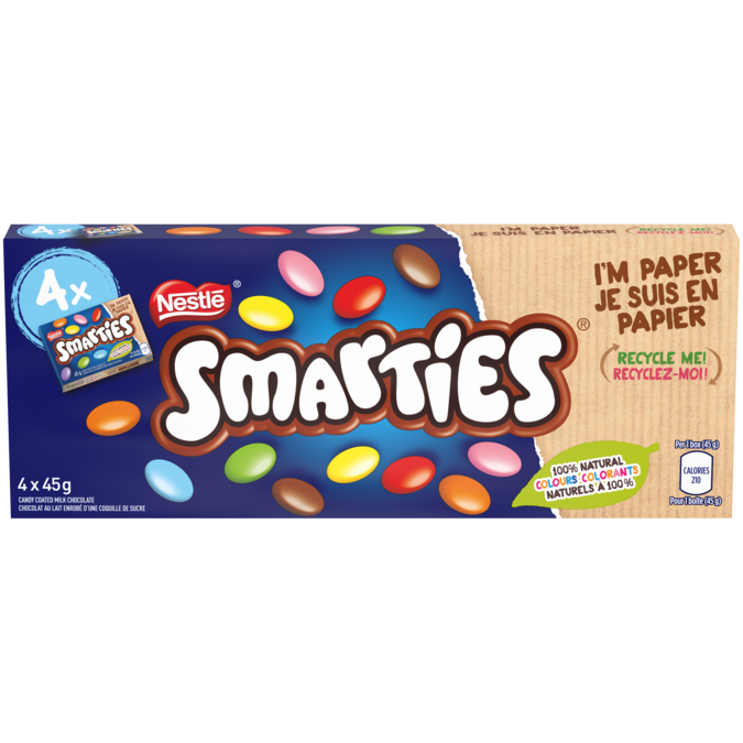 NESTLÉ SMARTIES Candy Coated Milk Chocolate Multipack, 4 x 45 g