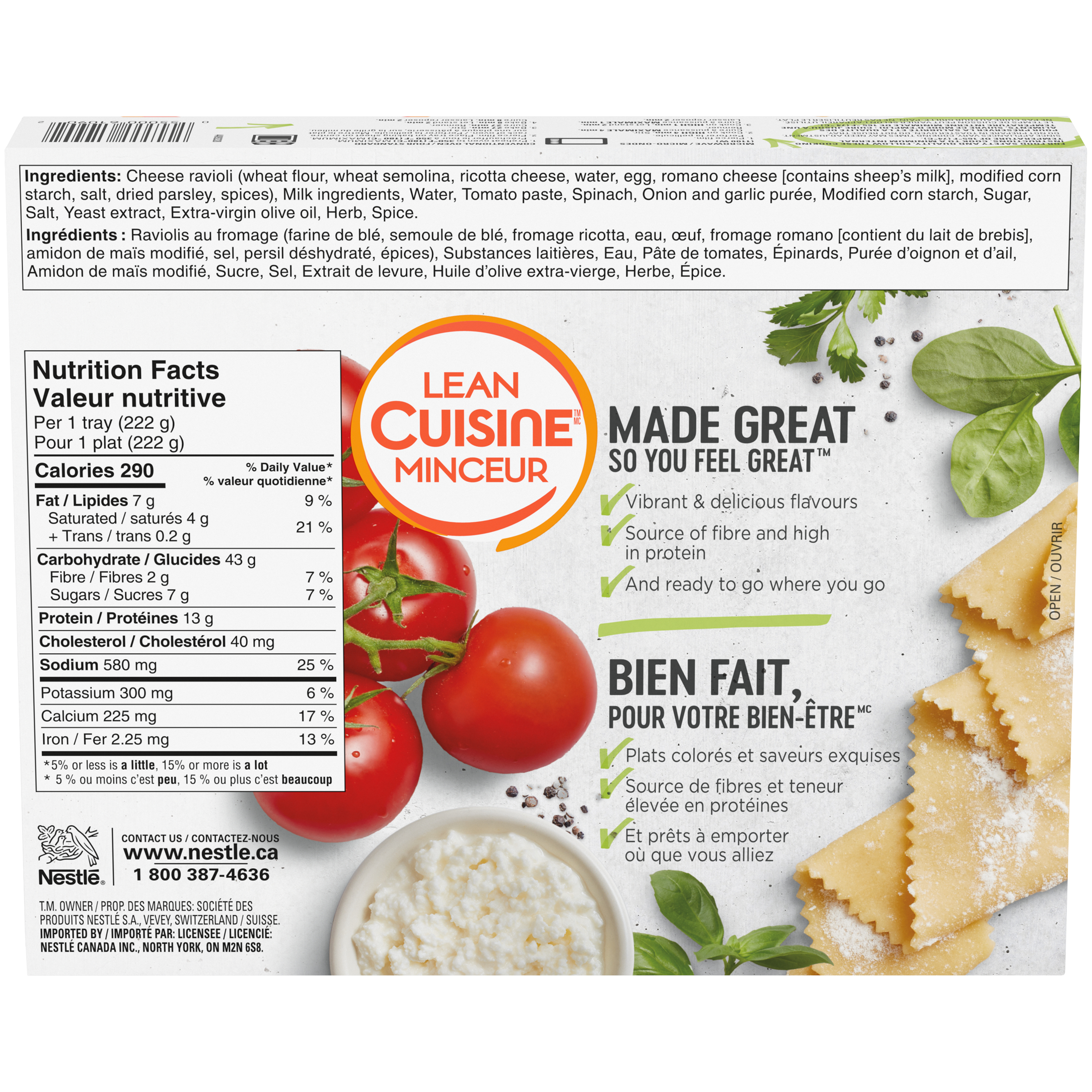 LEAN CUISINE Cheese Ravioli back