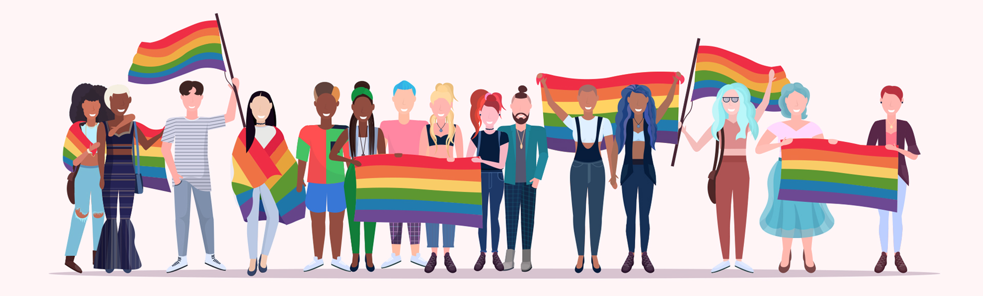 People holding pride flags People holding pride flags