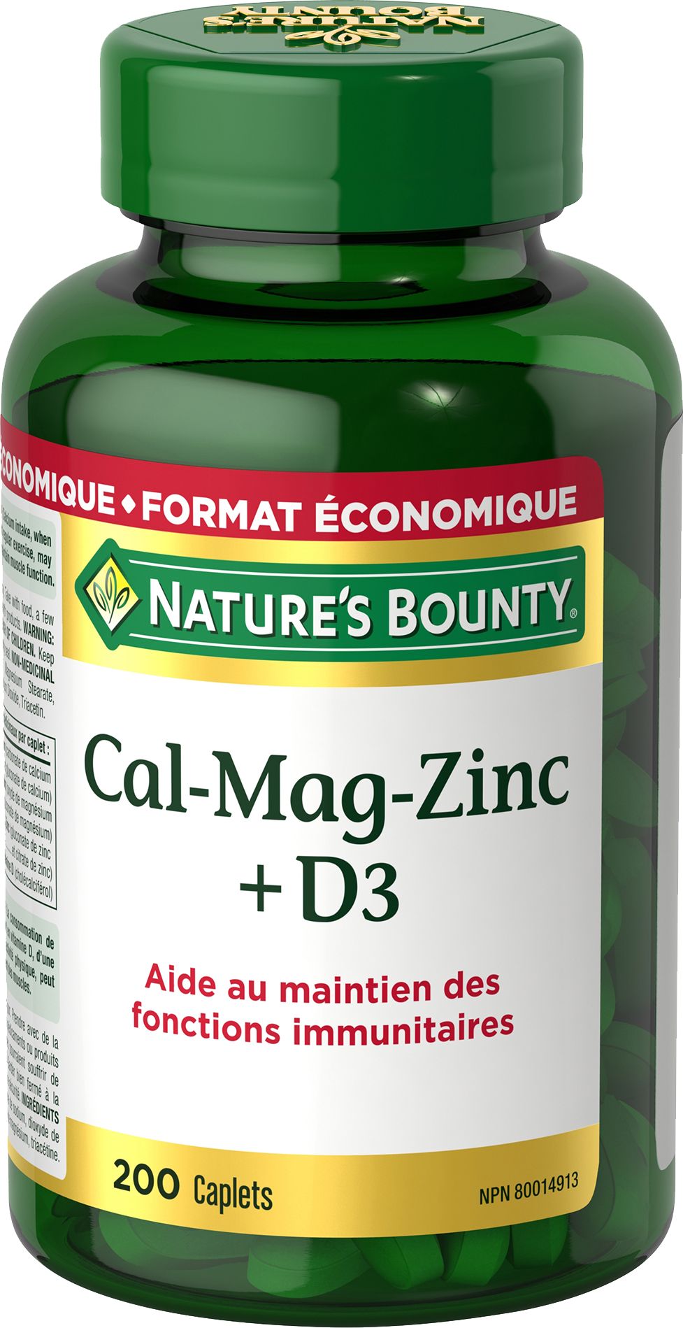 Calcium, Magnésium, Zinc avec Vitamine D3 200 caplets