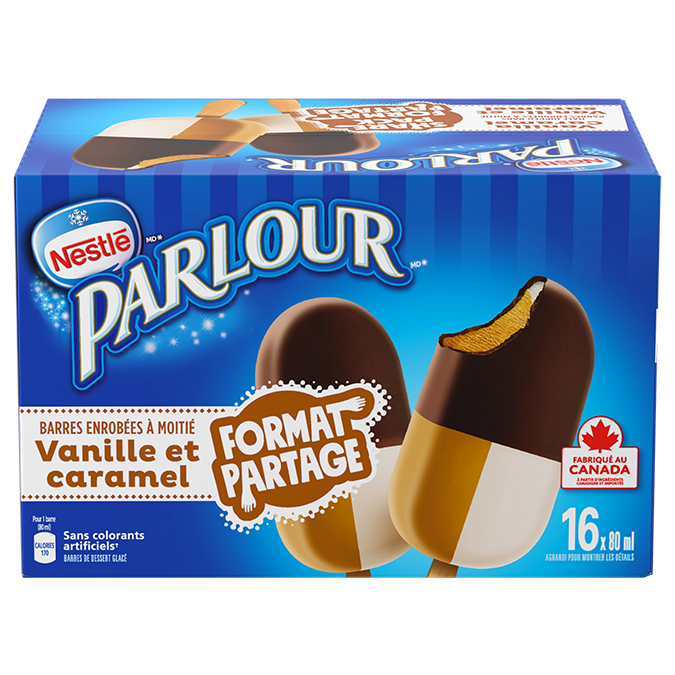 Barres de dessert glacé enrobées à moitié Vanille et caramel