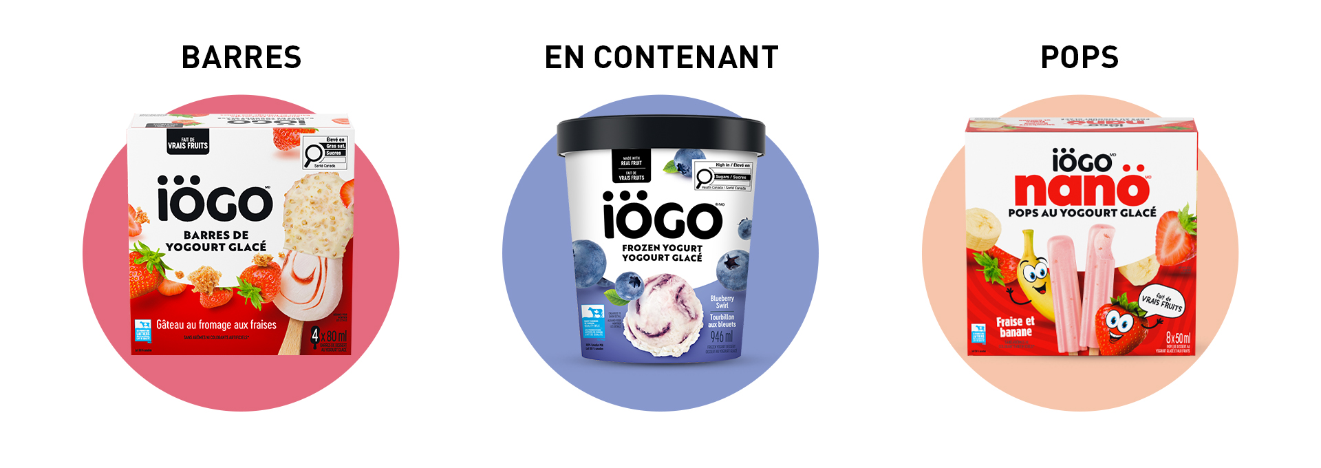 Barres, en contenant et pops