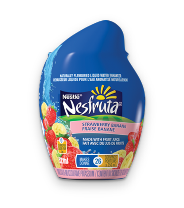 NESFRUTA Fraise Banane, Rehausseur d'eau liquide naturellement aromatisé. 52 ml donne 26 portions.