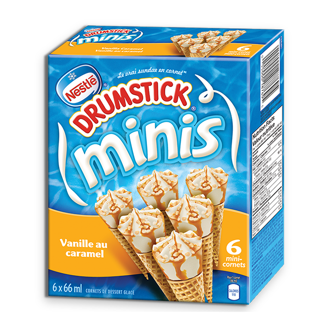 Title text placeholder DRUMSTICK Minis Vanilla Caramel Swirl Frozen Desert Cones, Multipack, 6 x 66 ml.