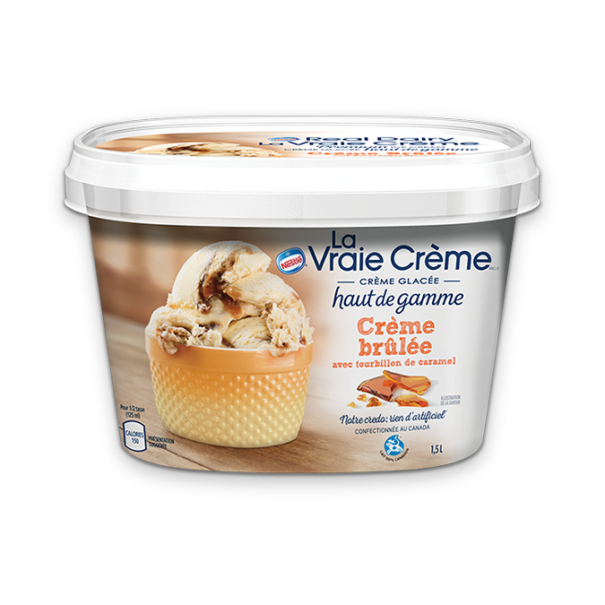 Title text placeholder REAL DAIRY Crème Brûlée avec Ondulation de Sucre Brûlé Glace, 1,5 Litre