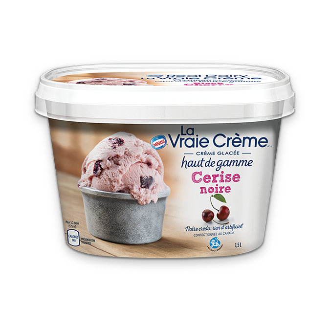 Title text placeholder REAL DAIRY Crème glacée à la cerise noire, 1,5 litre.