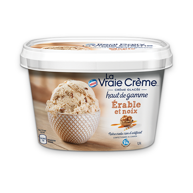 Title text placeholder REAL DAIRY Crème glacée à l'érable et aux noix, 1,5 litre.