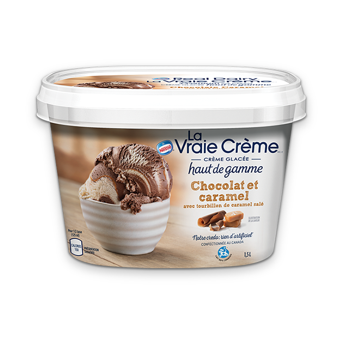 Title text placeholder NESTLE REAL DAIRY Crème glacée au chocolat et au caramel ondulé au caramel salé