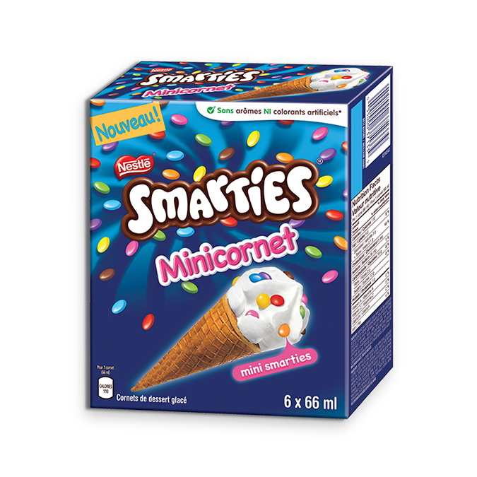 Title text placeholder SMARTIES Mini cônes de désert congelés, emballage multiple, 6 x 66 ml.