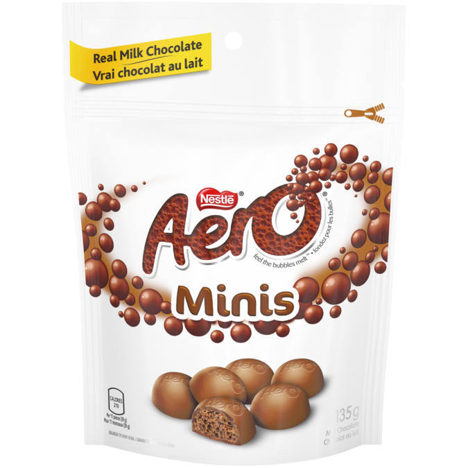 AERO Milk Chocolate Minis, sachet refermable, 135 grammes.