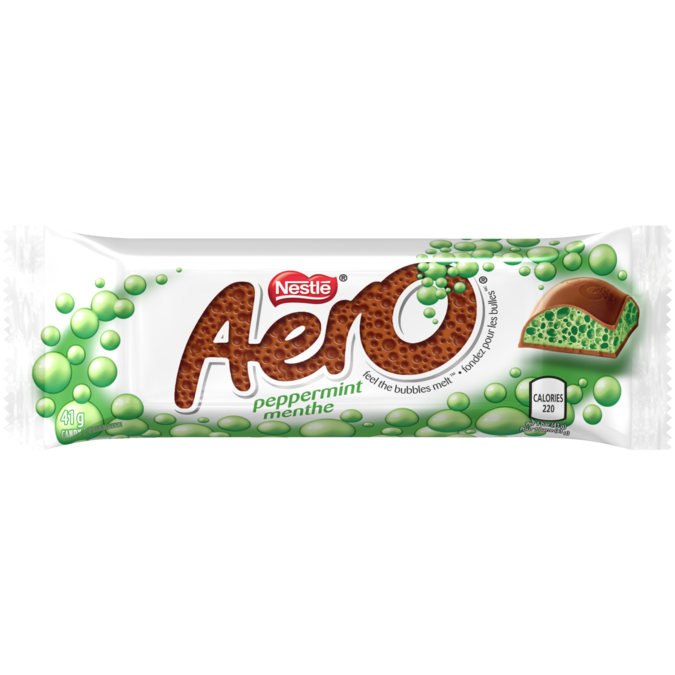 AERO Peppermint Bubble Chocolate Bar, 41 grams.
