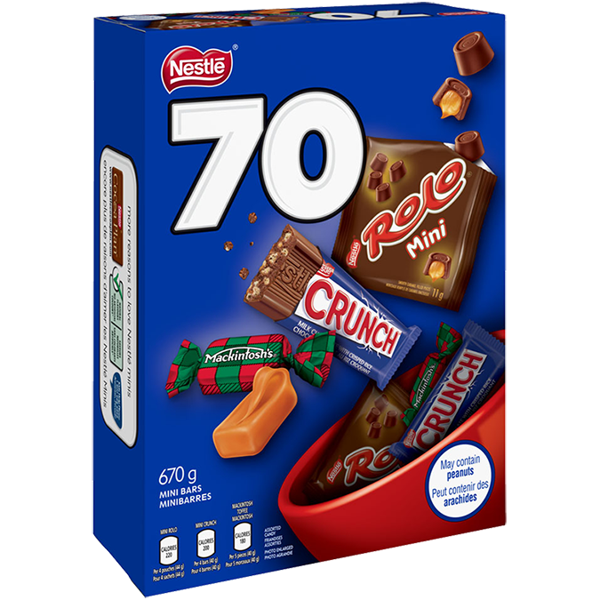 Title text placeholder Tablettes de chocolat assorties NESTLÉ, 70 unités, 670 grammes.