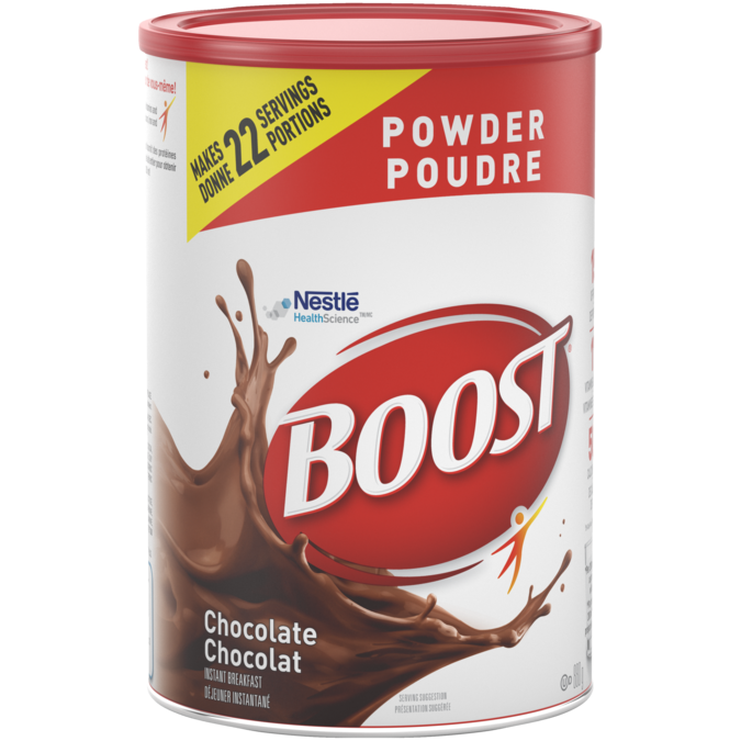 Title text placeholder BOOST Powder Chocolate, 880 grams.