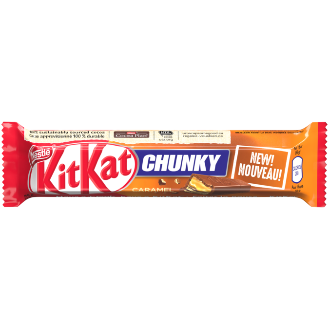 KIT KAT CHUNKY, Tablette de chocolat gaufrée caramel, 55 grammes.