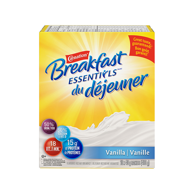 CARNATION Breakfast Essentials Vanille, portions de 10x40 grammes