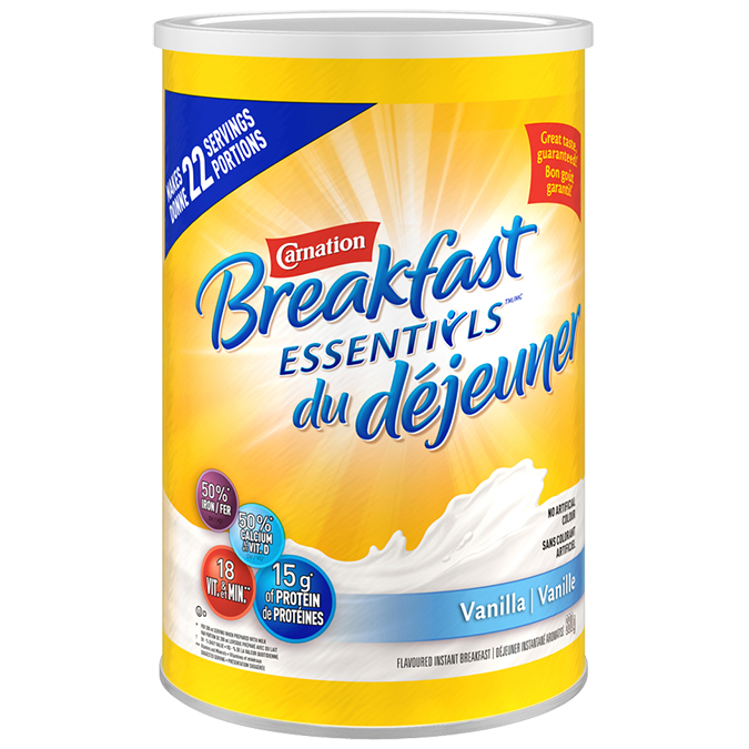 CARNATION, la poudre de vanille Breakfast Essentials, 880 grammes donne 22 portions.