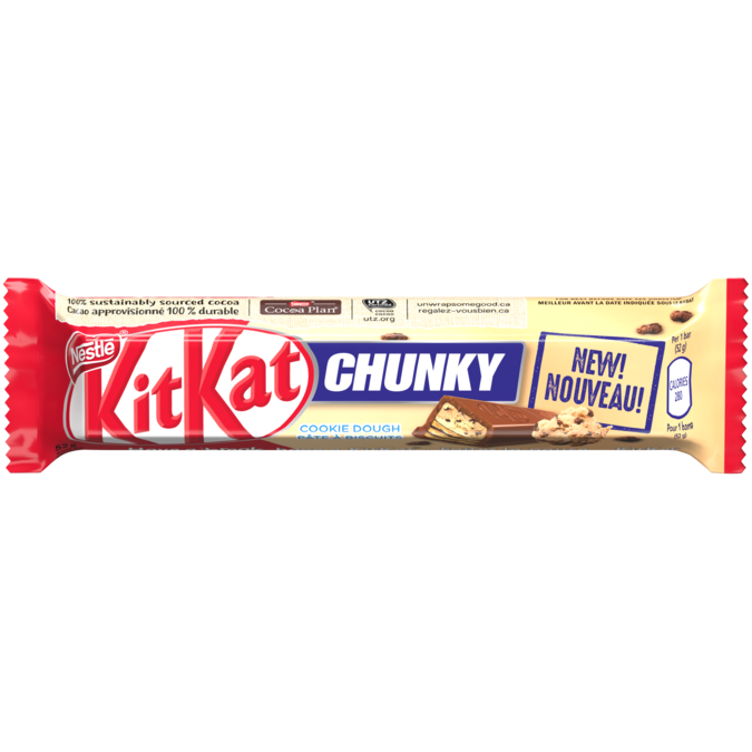 Title text placeholder KIT KAT CHUNKY Cookie Dough Wafer Bar, 52 grams.
