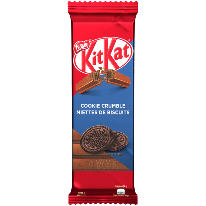 Title text placeholder KIT KAT Cookie Crumble Wafer Chocolate Bar, 120 grams.