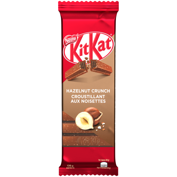Title text placeholder KIT KAT Chocolate Hazelnut Crunch, 120 grams.