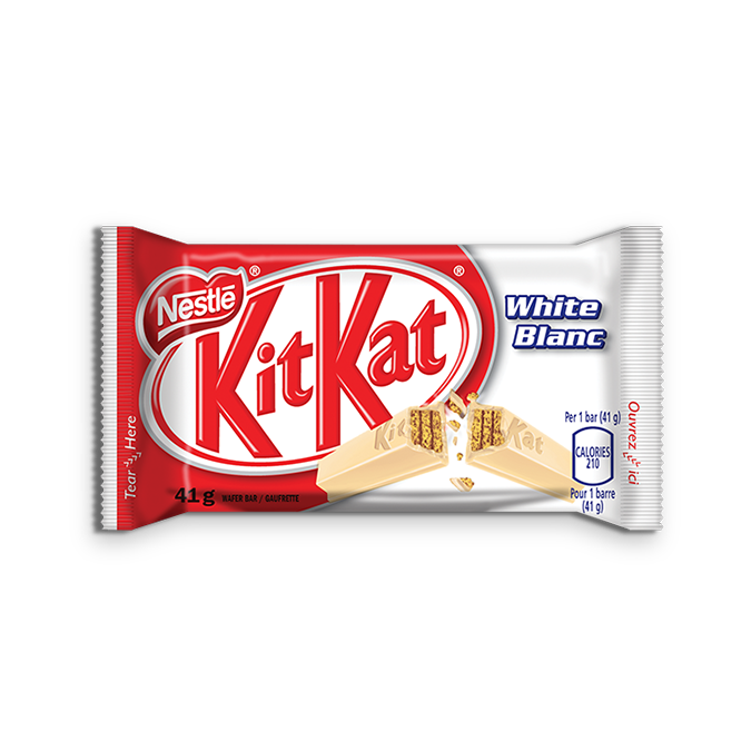 Title text placeholder KIT KAT White Chocolate, 41 grams.