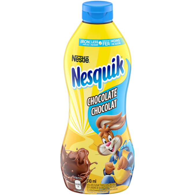 Sirop de chocolat NESQUIK moins de sucre, 510 ml.