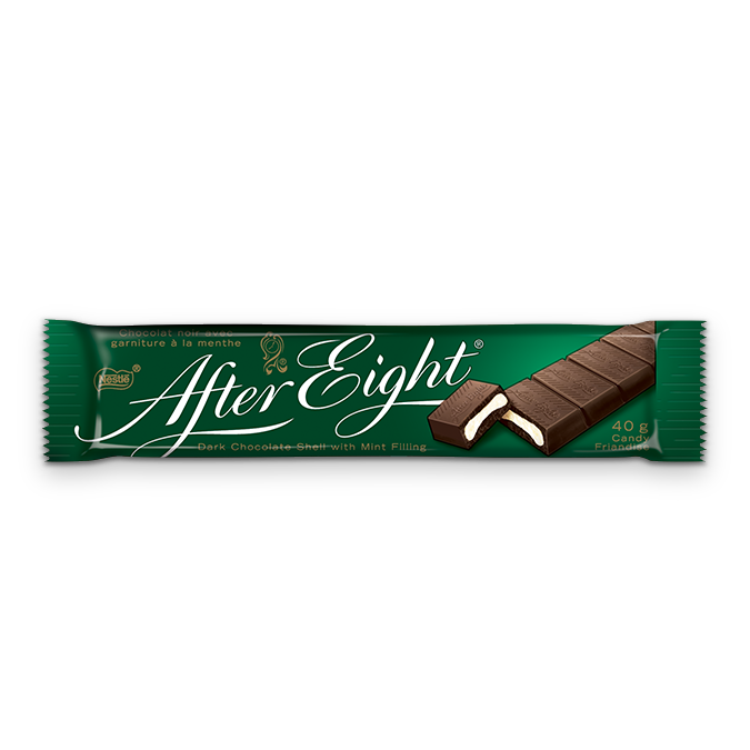 Title text placeholder AFTER EIGHT Dark Chocolate Shell with Mint FIlling, 40 grams.