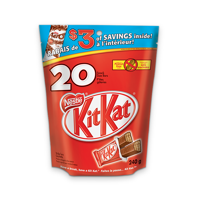 Title text placeholder KIT KAT snack sized chocolate bars, pack of 20 bars, 240 grams.