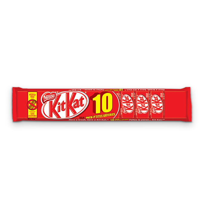Title text placeholder KIT KAT, Barres de chocolat format friandises, portions de 10 x 12 grammes.