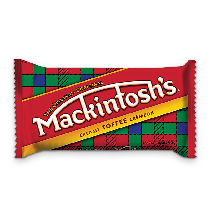 Title text placeholder MACKINTOSH Creamy Toffee Bar, 45 grams.