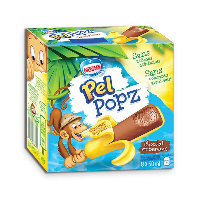 Pops glacés glacés au chocolat et à la banane PEELING 'POPZ, emballage multiple, 8 x 50 ml