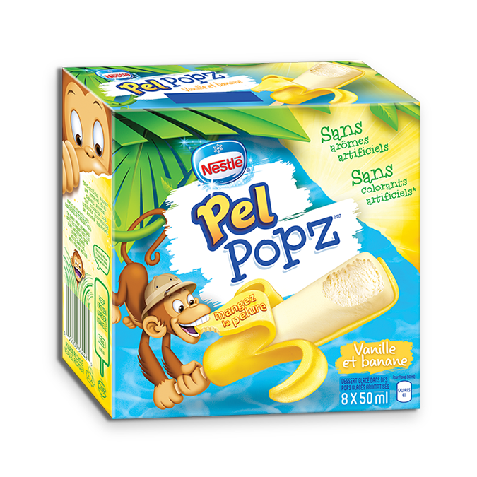 Pops glacés glacés à la banane et à la vanille PEELING 'POPZ, emballage multiple, 8 x 50 ml.