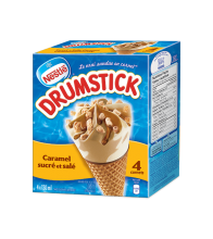 DRUMSTICK Cornets de dessert glacé sucré et salé au caramel, emballage multiple, 4 x 130 ml.