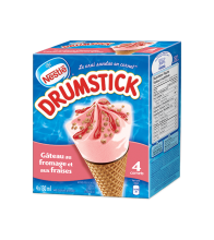 DRUMSTICK Cônes du désert surgelés de gâteau au fromage aux fraises, emballage multiple, 4 x 130 ml.