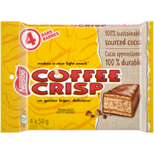Barre de chocolat COFFEE CRISP, emballage multiple, 4 x 50 grammes.