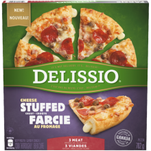 DELISSIO Stuffed Crust 3 Meat Pizza, 702 grams.