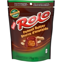 Chocolat au beurre d'arachide ROLO, emballage refermable, 170 grammes.