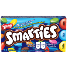 Chocolat au lait enrobé de bonbons SMARTIES. 45 grammes.