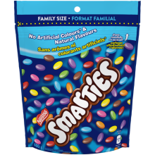 Chocolat au lait enrobé de bonbons SMARTIES, sachet refermable, 400 grammes.