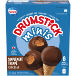 Minis Cônes du désert surgelés au chocolat simplement trempés DRUMSTICK, emballage multiple, 6 x 63 ml.